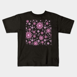 Flower Power Pink on Black Kids T-Shirt